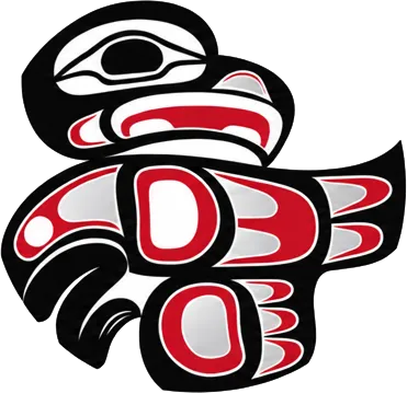 The Eagle Construction mark: a Northwest Coast formline eagle in black, red and grey.